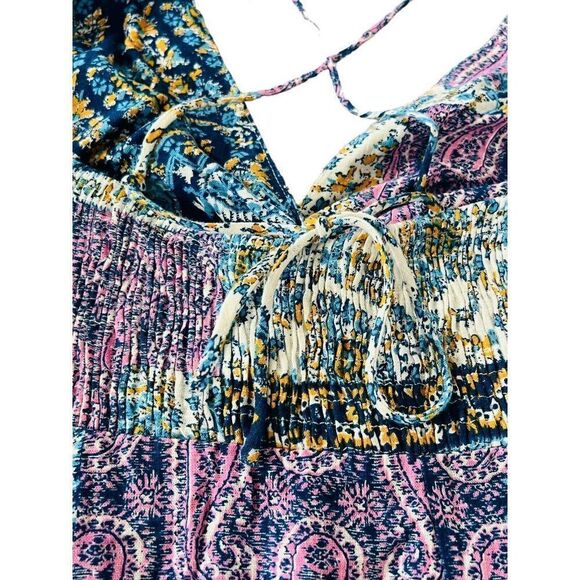 Zara Women Midi Dress S Multicolor Paisley Smocked Linen blend Slit NWOT - Picture 7 of 11